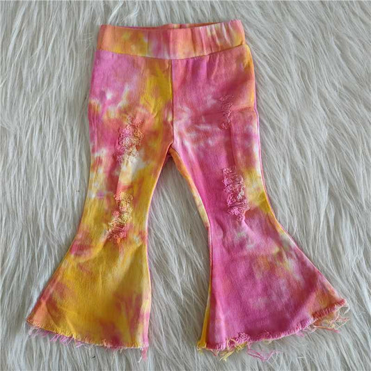 girl tie-dye flare pants with elastic waist