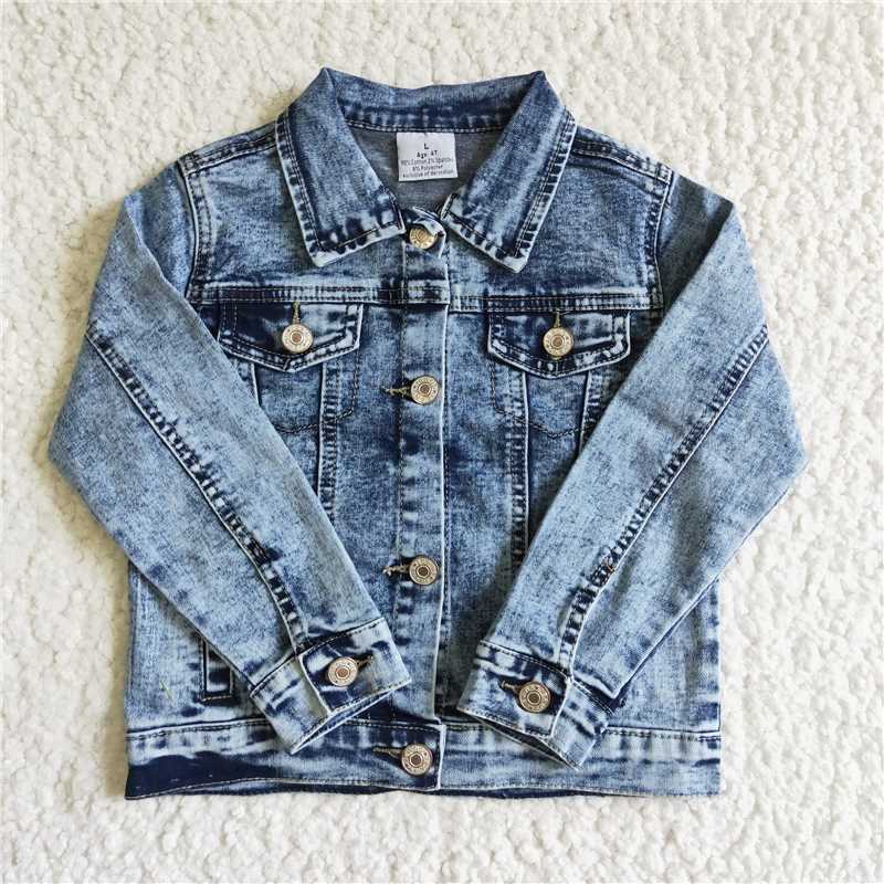 6 A5-14 kids high quality solid color long sleeve denim jacket with turn-down collar