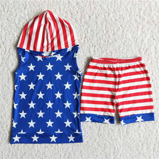 boy sleeveless hoodie anf shorts outfit for independence day