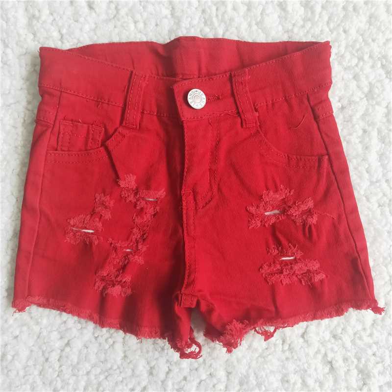 girl solid color roles denim shorts with button