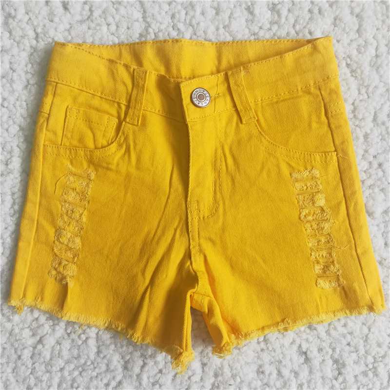 girl solid color roles denim shorts with button