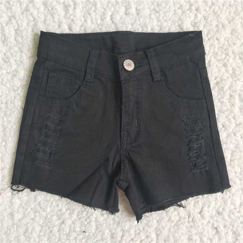 girl solid color roles denim shorts with button