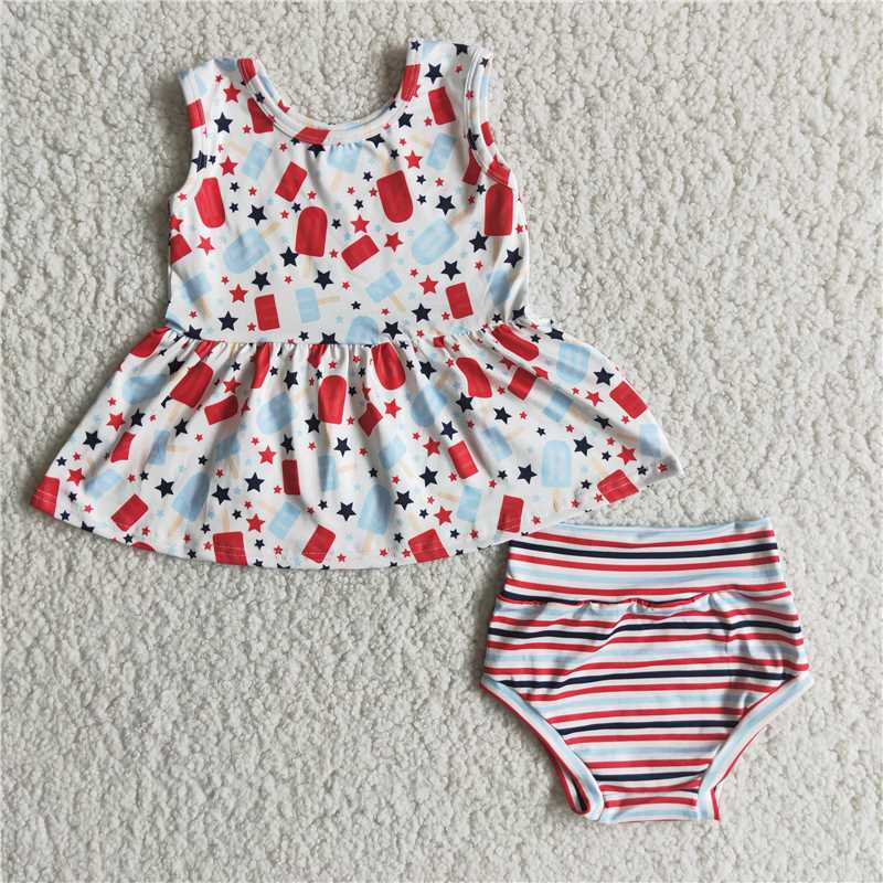infants baby girls popsicle tank and stripes bummies for july 4th