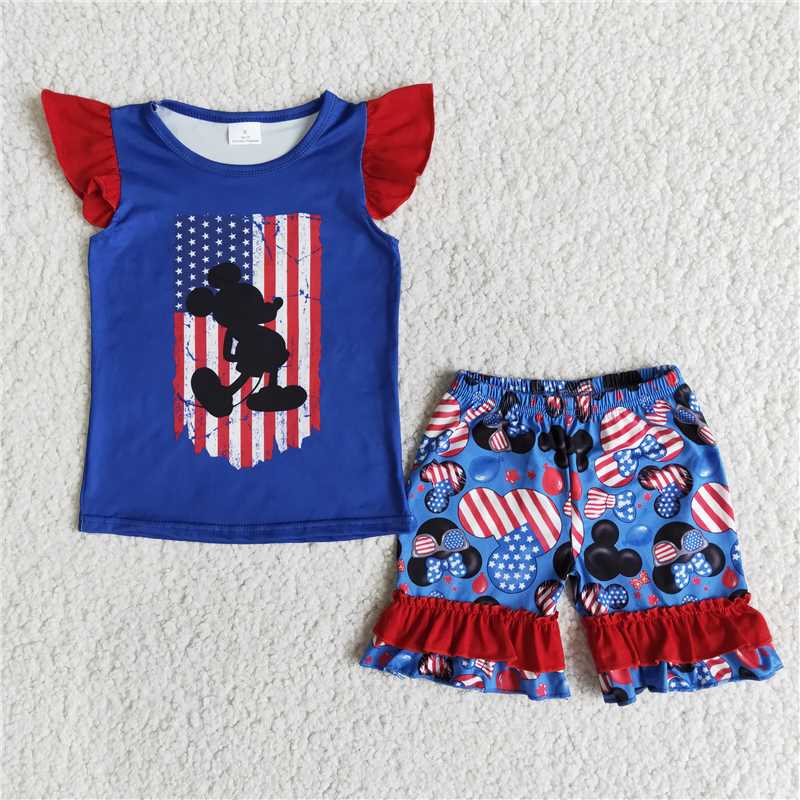 cute girl flutter sleeve top match ruffle shorts for july 4th