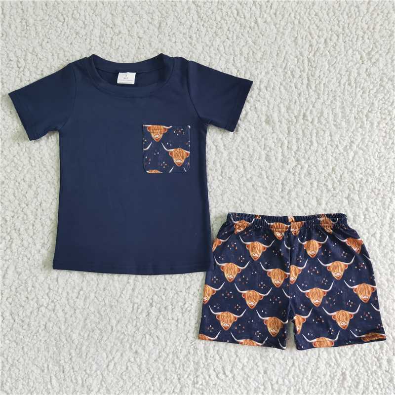 BSSO0035 Boys' Navy Pocket Short Sleeve Alpine Shorts Set