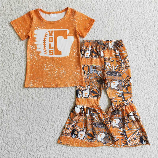 GSPO0241 Girls  Letter Orange Short Sleeve Trousers Suit