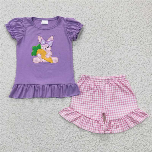 GSSO0126 summer girl purple rabbit easter pink ruffle shorts