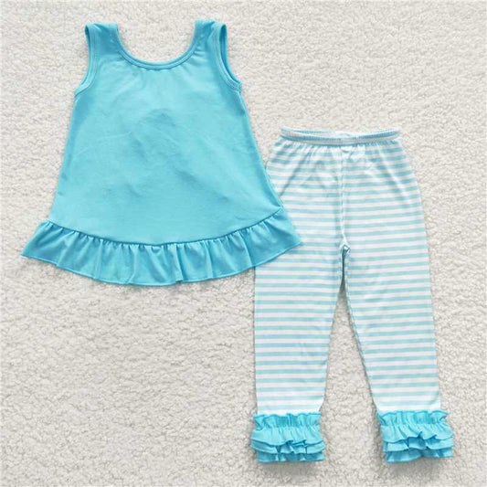 GSPO0504 Girls Green Lace Stripe Tank Top Trousers Set