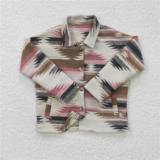 GT0084 Girls Pink Brown Geometric Stripe Shirt