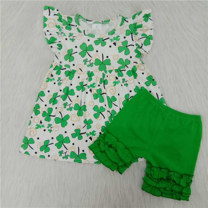 baby girl three leaves flutter sleeve tunic match green shorts for st patrick day
