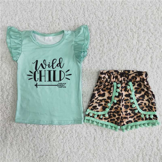A15-24 Leopard Shorts with Printed Green Sleeves and Green Sleeves