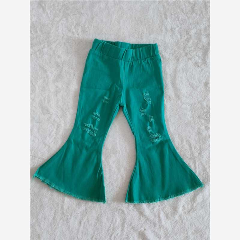 baby girl green holes bell pants with elastic waist