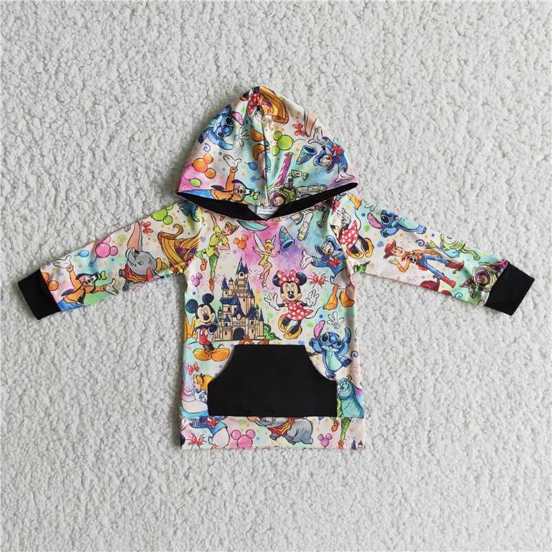 6 A22-16 children fashion long sleeve hoodie cute pattern fall coat with black pocket