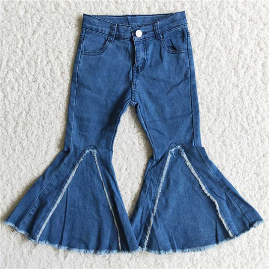 dark blue girl bell bottom high quality jeans