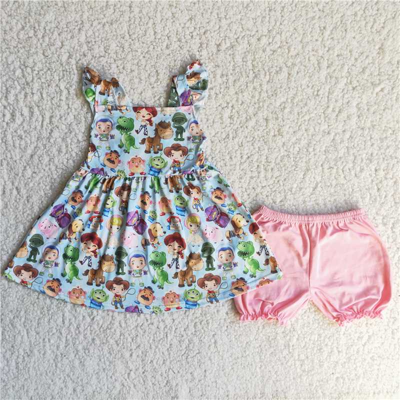 C14-3  Doll Cartoon Dinosaur Bungee Shorts Set