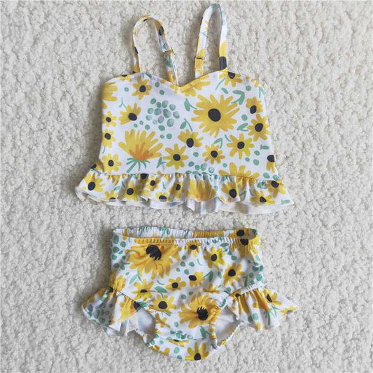 summer girl Adjustable Strap swim outfit with sunflower pattern
