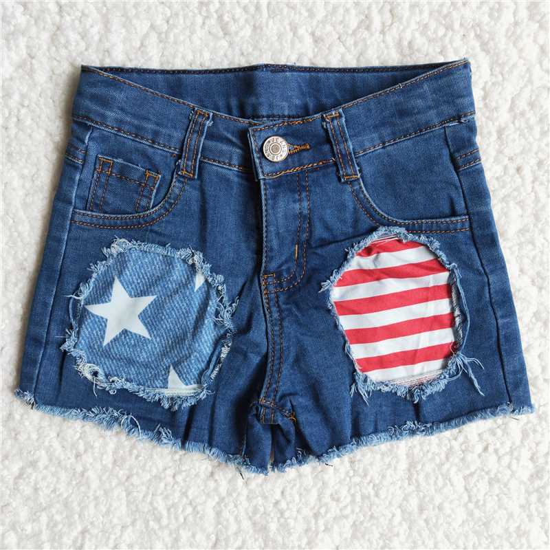 baby girl stars pattern button denim shorts