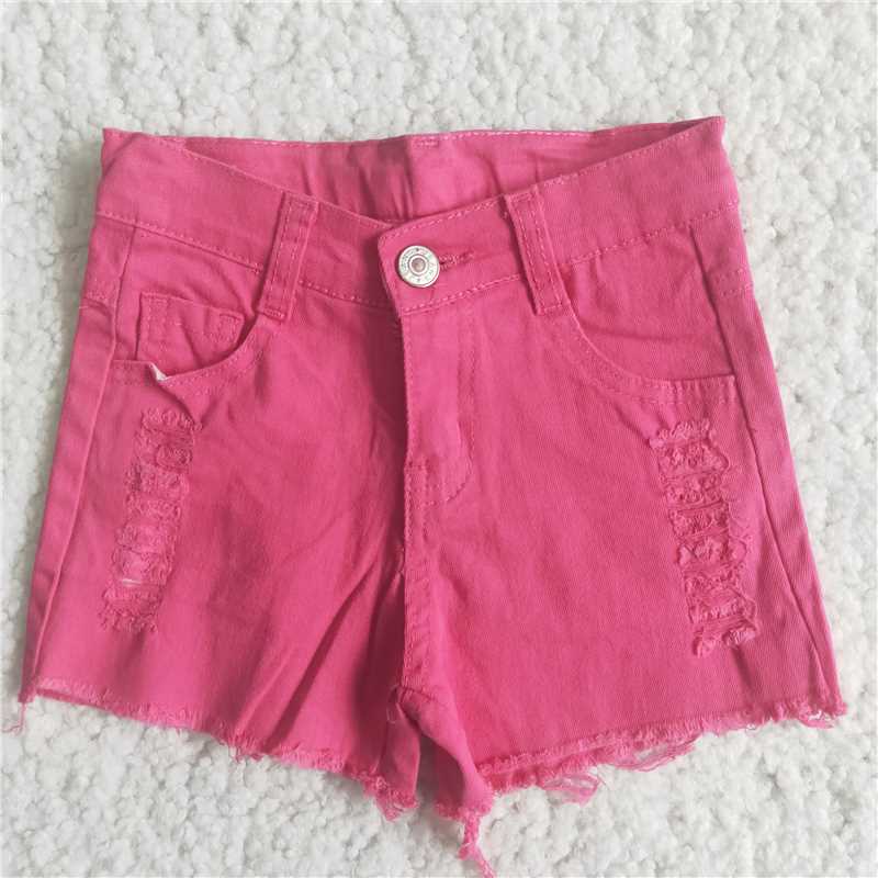 girl solid color roles denim shorts with button