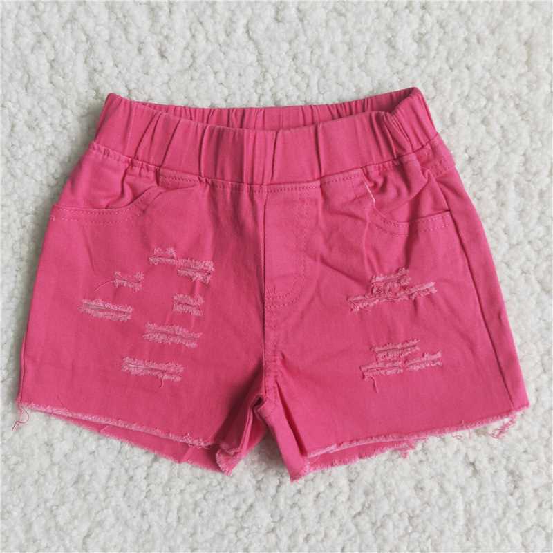 girl elastic waist holes denim shorts