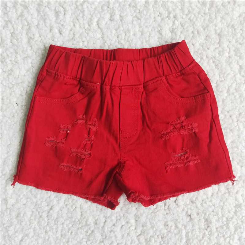 girl elastic waist holes denim shorts