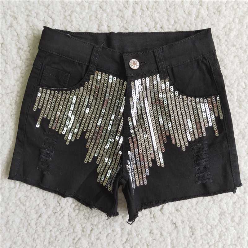 norden girls high quality sequins and holes design denim shorts