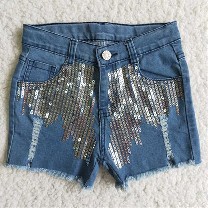 norden girls high quality sequins and holes design denim shorts