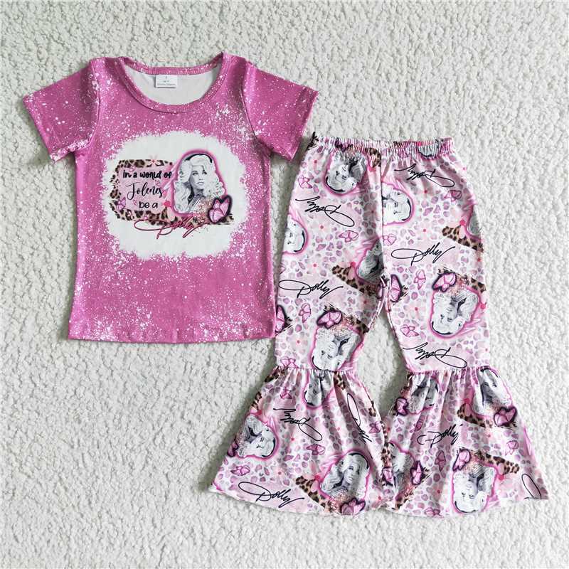 GSPO0107 Girls Leopard Print Rose Red Short Sleeve Trousers Set