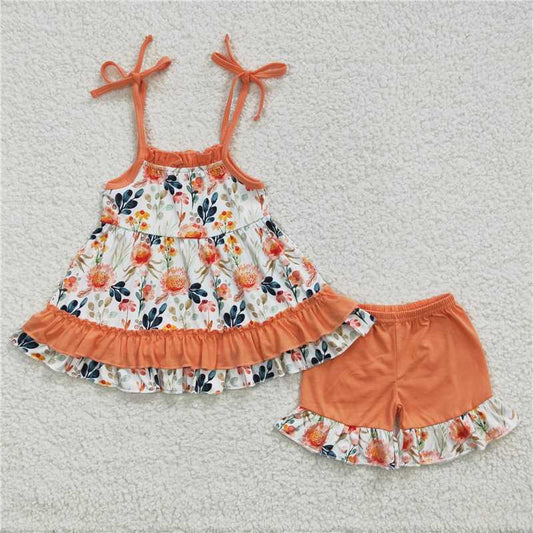 GSSO0194 Girls Orange Flowers Camisole Set