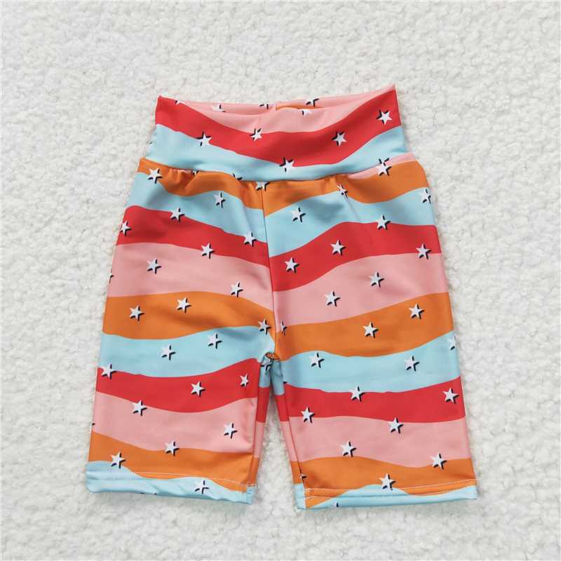 SS0033 Girls Cycling Pants with Color Stripes and Stars
