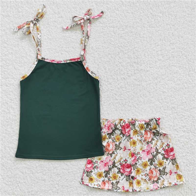 GSSO0217 Girls Green Suspenders Shorts Set