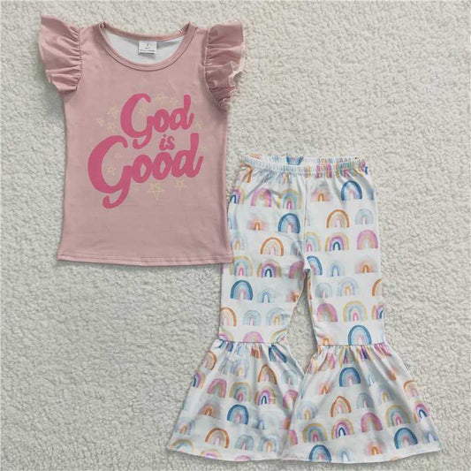 GSPO0479 Girls Rainbow Flying Sleeve Pants Set