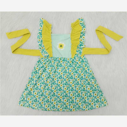 baby girls flutter sleeve flowers pattern frock kids summer dress with belt