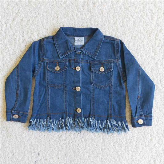 6 B1-39 girl high quality blue long sleeve denim jacket with tassel