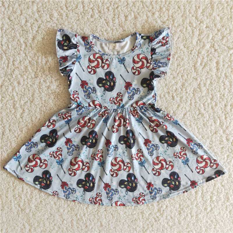 girl short sleeve  twirl dress with candy