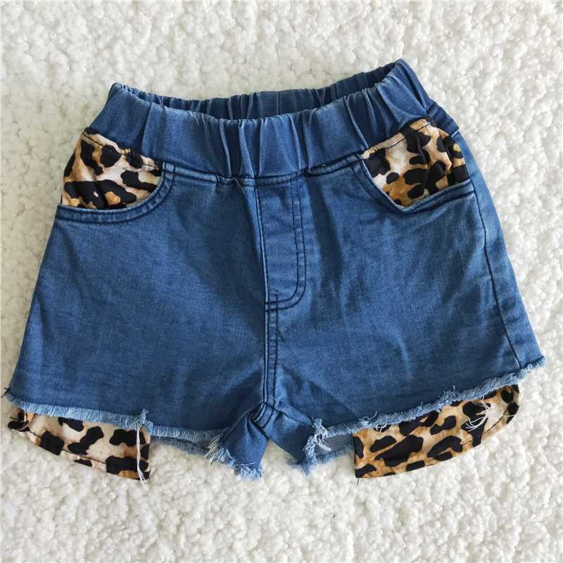 kids elastic waist denim shorts with leoaprd