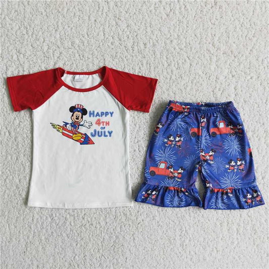 happy 4th of july girl short sleeve outfit