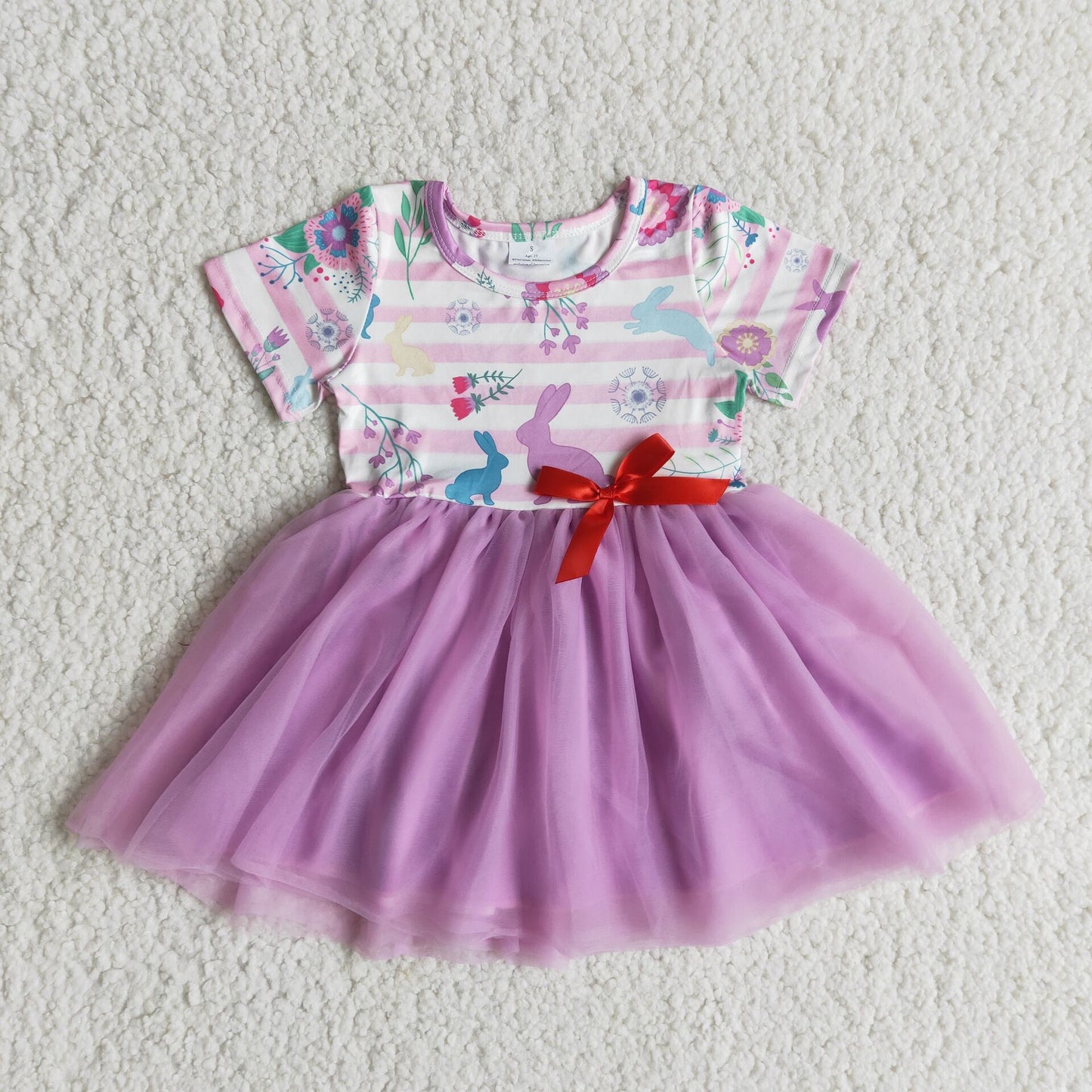 E9-26 Easter Bunny Short Sleeve Purple Dress