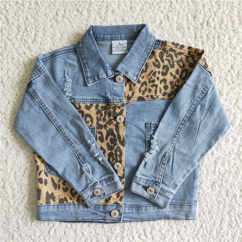 GT0002 Denim Leopard Ripped Copper Pocket Top