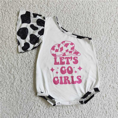 girl short sleeve romper match milk cow pattern bell pants 2pieces set