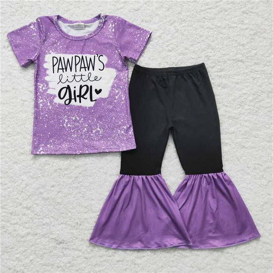 GSPO0244  Girls Printed Alphabet Purple Short Sleeve Trousers Suit