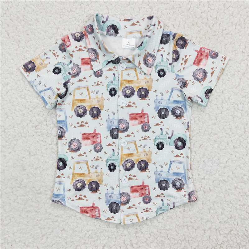 BT0137 Boys' Construction Vehicle Short Sleeve Shirt