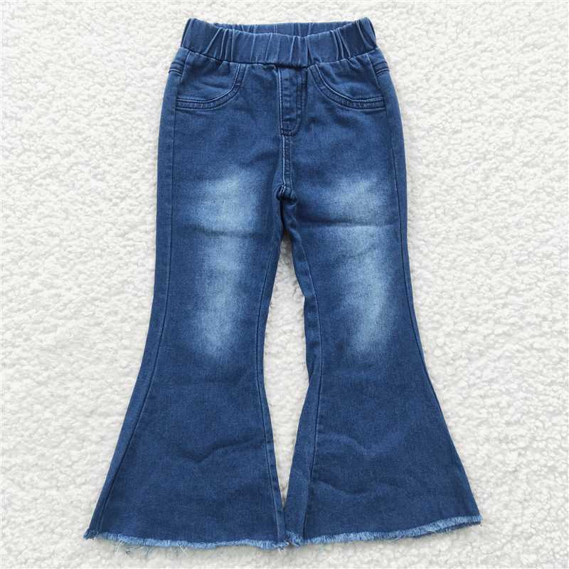 P0070 Blue Bleached Denim Flare Trousers