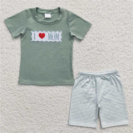 BSSO0173 Boys Embroidered Heart Blue Short Sleeve Shorts Set