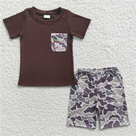 BSSO0204 Boys Duck Camouflage Brown Short Sleeve Shorts Set