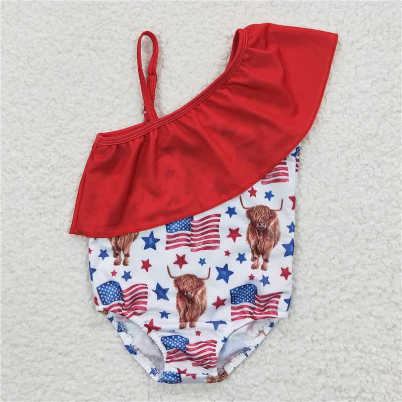 s0101 National Day Flag Alpine Cow One-Piece Swimsuit