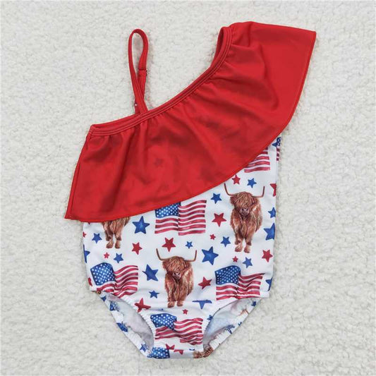 s0101 National Day Flag Alpine Cow One-Piece Swimsuit