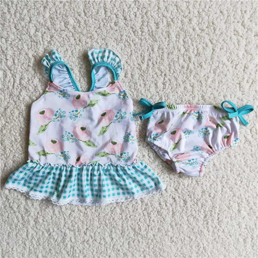 Girls sleeveless swim suit with flower pattern