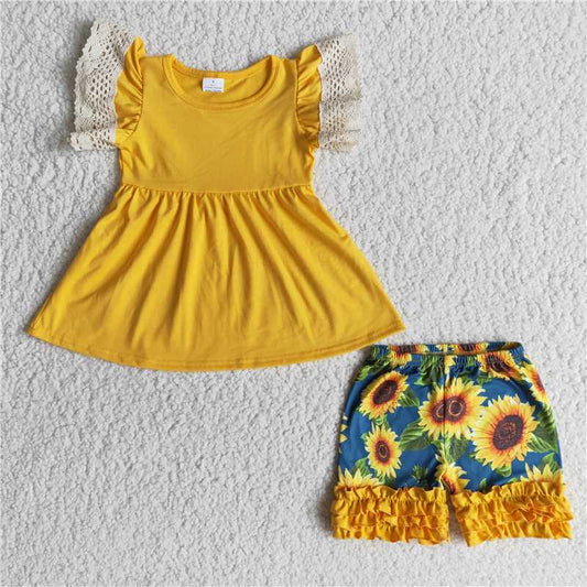 A10-24 Lace Trim Yellow Top Sunflower Shorts