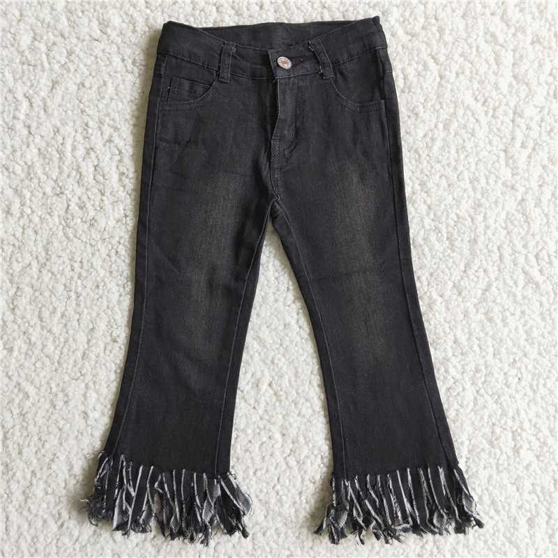 girl high quality solid jeans with tassel