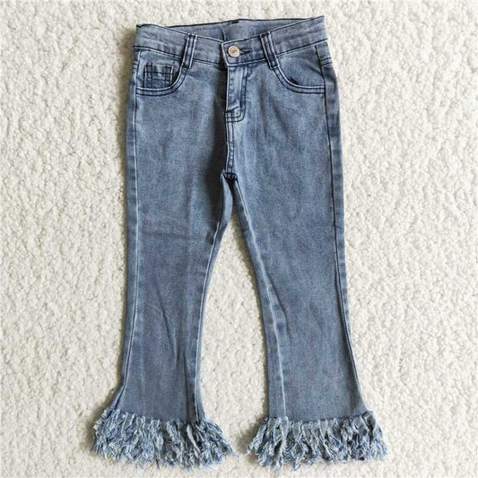 girl high quality solid jeans with tassel